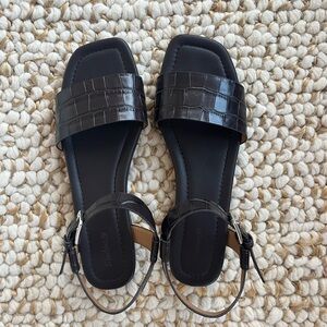 Madewell Dark Brown Karla Ankle-Strap Sandals with Silver Buckle